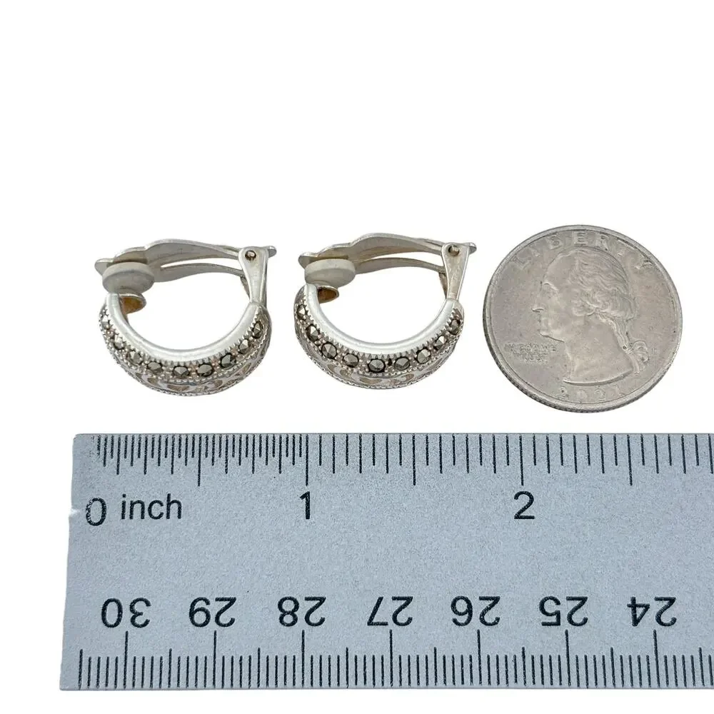 Vintage Sterling Silver 925 Marcasite Hoop Earrings